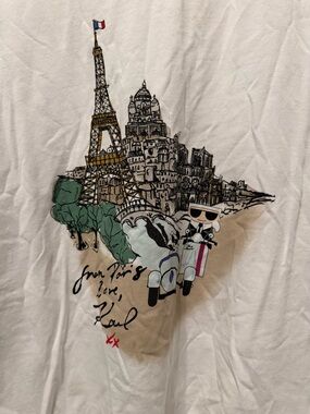 Karl Lagerfeld White Cotton Tee size large Eiffel Tower